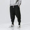 coton lin sarouel hommes streetwear joggers nouveau baggy goutte entrejambe pantalon pantalon décontracté hommes pantalons de survêtement