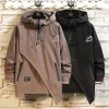 veste à capuche pour hommes, mode coréenne, jack noir, patchwork, manteaux à fermeture éclair, streetwear, surdimensionné, vêtements pour hommes, printemps 2023