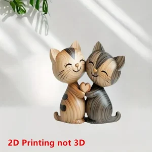 Sculpture de Couple chaton en bois, charmant chat plat 2D, cadeau pour passionné, Grain de bois clair et foncé, décoration d&rsquo;entrée de bureau pour la maison