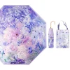 peinture à l'huile élégante florale upf50 + parapluie pour soleil pluie poignée incurvée crochet doré parapluies pliants protection uv parasol
