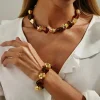 kunjoe bohème résine acrylique collier bracelet ensemble de bijoux pour femmes vintage perle chaîne collier ras du cou élastique bracelet cadeau
