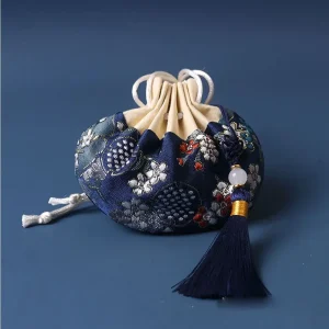 Étui à colliers brodé en tissu à motif de fleurs avec cordon de serrage, Sachet vide, pochette à bijoux pour femmes, sac de rangement de Style chinois