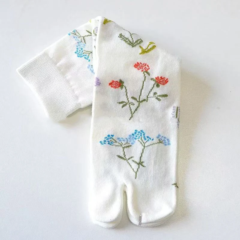 chaussettes en coton à bout fendu pour femme, élégantes, rétro, motifs floraux végétaux, doux, tube central à deux orteils, tabi sox, printemps automne chaussettes en coton à bout fendu pour femme, élégantes, rétro, motifs floraux végétaux, doux, tube central à deux orteils, tabi sox, printemps automne