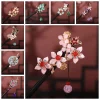 bâtons de cheveux à fleurs chinoises, fourchette à cheveux hanfu faite à la main de style ancien avec pompon, chignon de fête, épingles à cheveux en bois pour femmes et filles