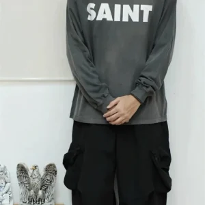 T-shirt décontracté à manches longues et col rond pour hommes, logo imprimé classique, rue haute vintage, rue japonaise rétro, nouveau, 24fw