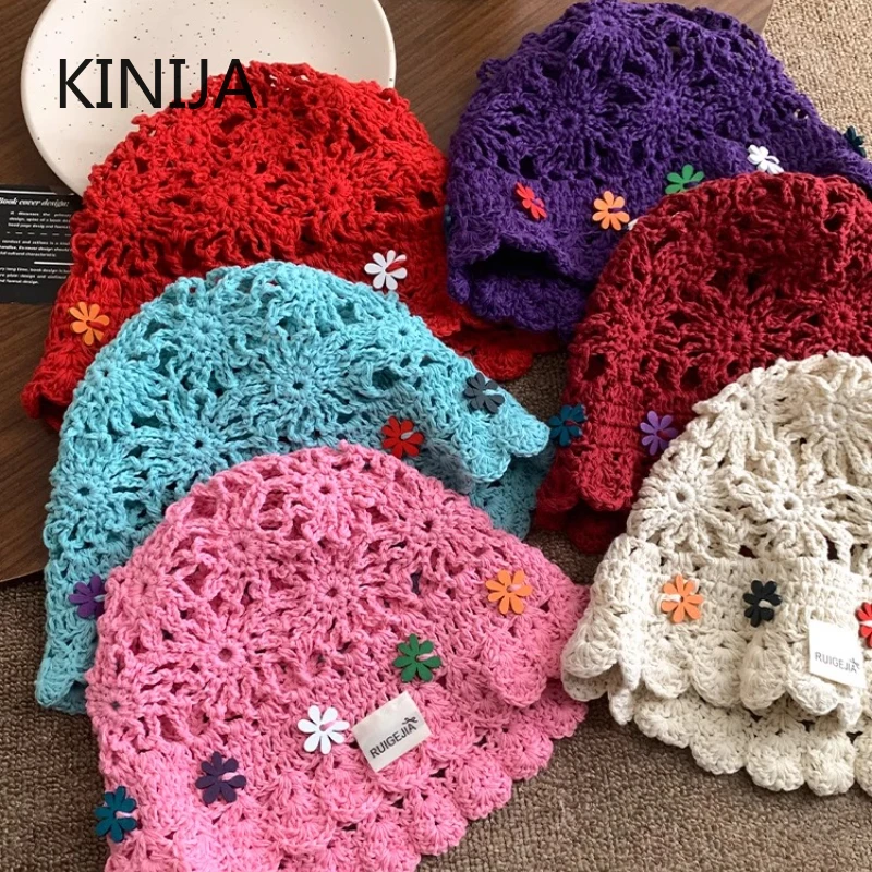 korean handmake bucket hat flower decoration knitted hollow basin hat women's summer thin breathable sunshade sun cap gorras korean handmake bucket hat flower decoration knitted hollow basin hat women's summer thin breathable sunshade sun cap gorras