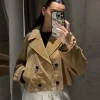veste courte kaki à double boutonnage pour femme, manteaux de rue à col rabattu et poches à boutons, streetwear décontracté, nouvelle collection automne 2025