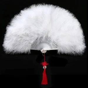 Éventail de breven Plumes Épaisses, Accessoire Pliable en Peluche, Style Prairie, pour Performance sur Scène, Cheongsam
