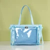 sac à main en pvc transparent avec ruban en satin de grande capacité, fourre tout lolita, doux, dessin animé japonais