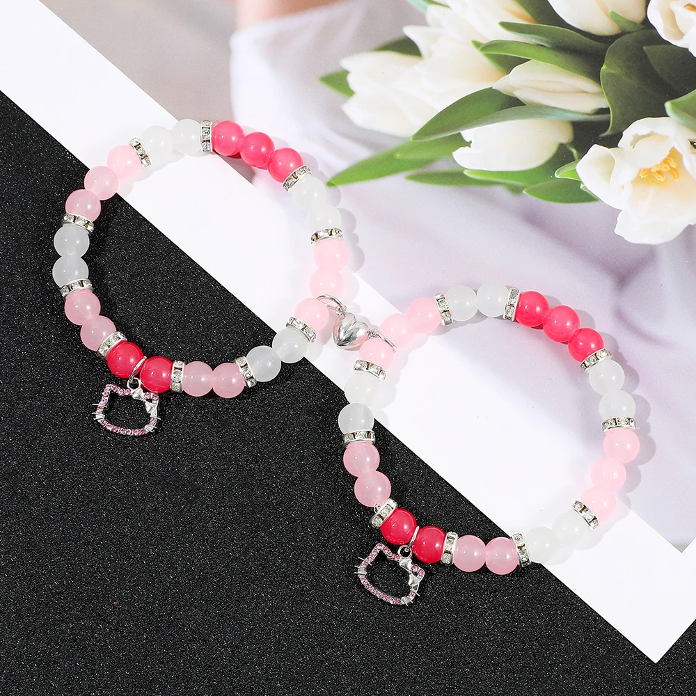 hello kitty correspondant coeur rose perlé couple accessoires kawaii magnétique bff ensemble cadeau de saint valentin pour elle hello kitty correspondant coeur rose perlé couple accessoires kawaii magnétique bff ensemble cadeau de saint valentin pour elle