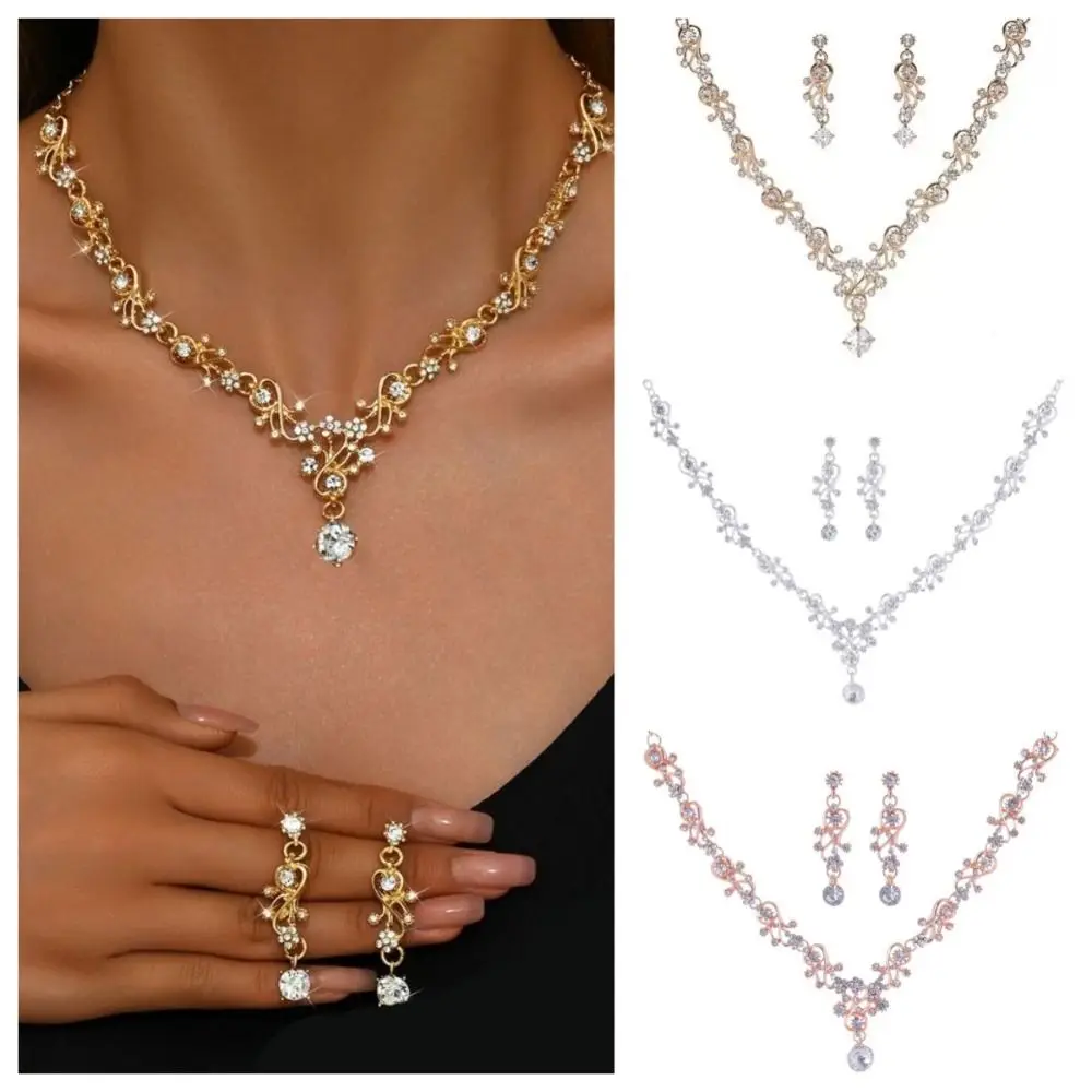 ensembles de bijoux de mariée en strass, doré brillant, exquis, esthétique, collier à breloques, boucles d'oreilles, fiançailles, mariage ensembles de bijoux de mariée en strass, doré brillant, exquis, esthétique, collier à breloques, boucles d'oreilles, fiançailles, mariage