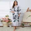 robe kimono longue surdimensionnée pour femmes, peignoir en satin imprimé, col en v, ample, chemise de nuit avec ceinture, rayonne, vêtements de détente