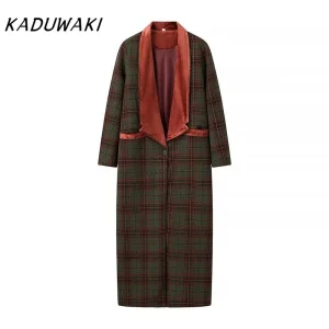 KADUWAKI col en velours Plaid laine manteau laine Patchwork Trench pardessus rétro Tube droit contraste couleurs mélanges vêtements d’extérieur automne KADUWAKI col en velours Plaid laine manteau laine Patchwork Trench pardessus rétro Tube droit contraste couleurs mélanges vêtements d’extérieur automne