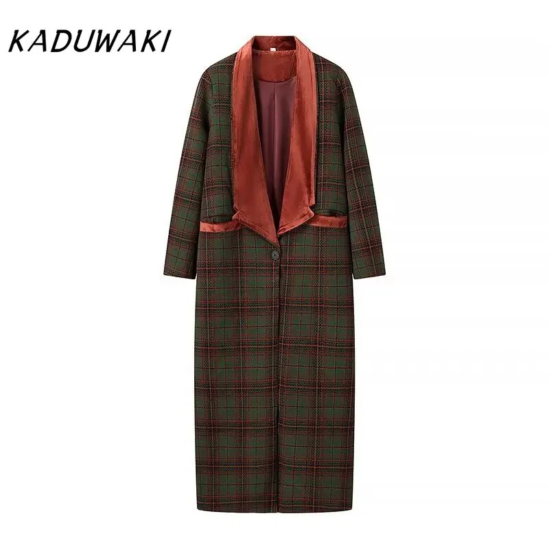 KADUWAKI col en velours Plaid laine manteau laine Patchwork Trench pardessus rétro Tube droit contraste couleurs mélanges vêtements d’extérieur automne KADUWAKI col en velours Plaid laine manteau laine Patchwork Trench pardessus rétro Tube droit contraste couleurs mélanges vêtements d’extérieur automne