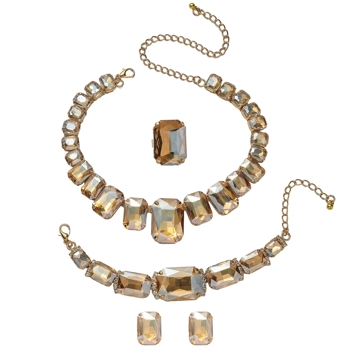 ensemble de bijoux carrés en cristal, breloque européenne et américaine, géométrie exquise, strass, chaîne de clavicule, collier, bracelet, bijoux ensemble de bijoux carrés en cristal, breloque européenne et américaine, géométrie exquise, strass, chaîne de clavicule, collier, bracelet, bijoux