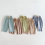 Pantalon rayé à la mode pour enfants, vêtements d&rsquo;été fins, amples et décontractés, sarouel pour enfants en bas âge, Costume pour garçons et filles, pantalon Long