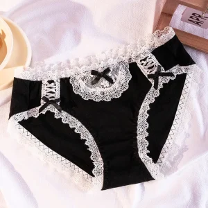 Sous-vêtements japonais en dentelle modal noir et blanc pour femmes, lingerie mignonne en coton, culotte sexy Kawaii Sous-vêtements japonais en dentelle modal noir et blanc pour femmes, lingerie mignonne en coton, culotte sexy Kawaii