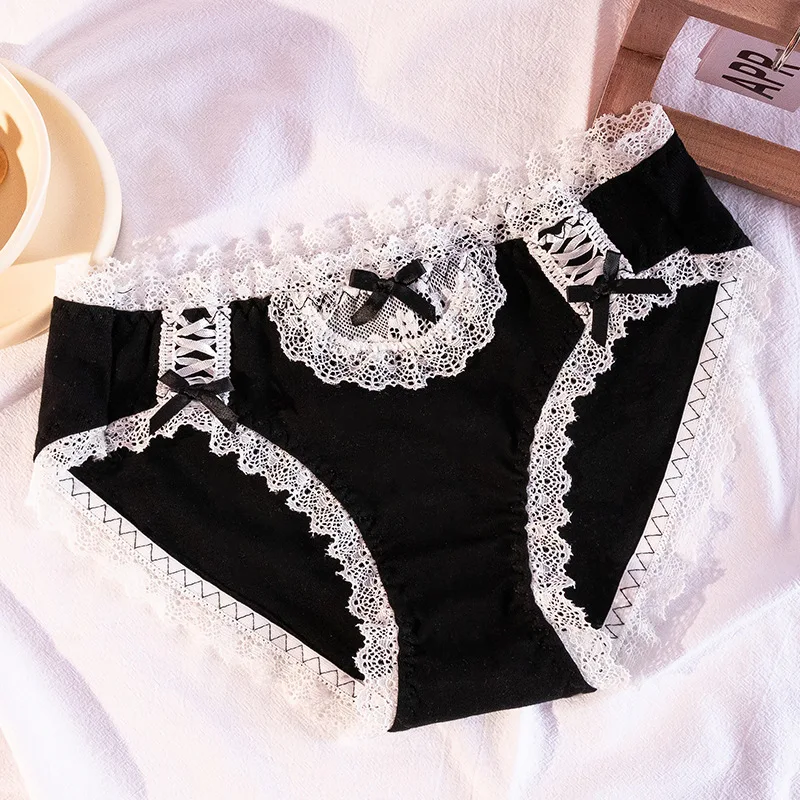Sous-vêtements japonais en dentelle modal noir et blanc pour femmes, lingerie mignonne en coton, culotte sexy Kawaii Sous-vêtements japonais en dentelle modal noir et blanc pour femmes, lingerie mignonne en coton, culotte sexy Kawaii