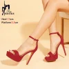 sandales à talons fins en daim noir pour femmes, style européen et américain, 13cm, talons hauts carrés d'été, chaussures à plateforme optique parker