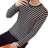 pull rayé à manches longues pour hommes, chemise de base décontractée harajuku, maillot de corps en y, noir carillon, blanc