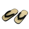 tongs tressées en paille pour hommes, pantoufles d'été à clip en forme de y, sandales à bout ouvert, pantoufles japonaises à fond épais, pour l'intérieur de la maison