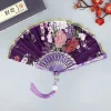 Éventail pliant en soie vintage de style chinois, artisanat d'art japonais fait à la main, décorations pour la maison, éventail de danse à main, fans de décoration de salle