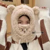 adorable style coréen pour femmes, chapeau chaud coupe vent, écharpe, masque de protection des oreilles, chapeau intégré pour l'automne et l'hiver