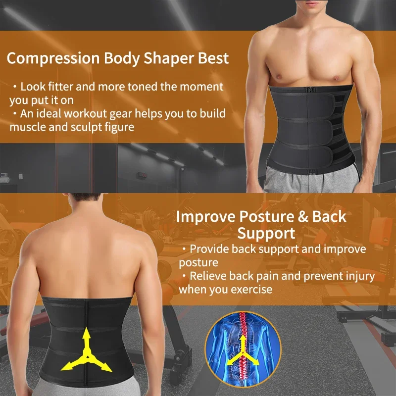 ceinture d'entraînement de taille pour hommes, pour perte de poids, en néoprène, modelant le corps, sauna, entraînement, sueur, ceinture abdominale avec doubles sangles, vêtements modelants ceinture d'entraînement de taille pour hommes, pour perte de poids, en néoprène, modelant le corps, sauna, entraînement, sueur, ceinture abdominale avec doubles sangles, vêtements modelants