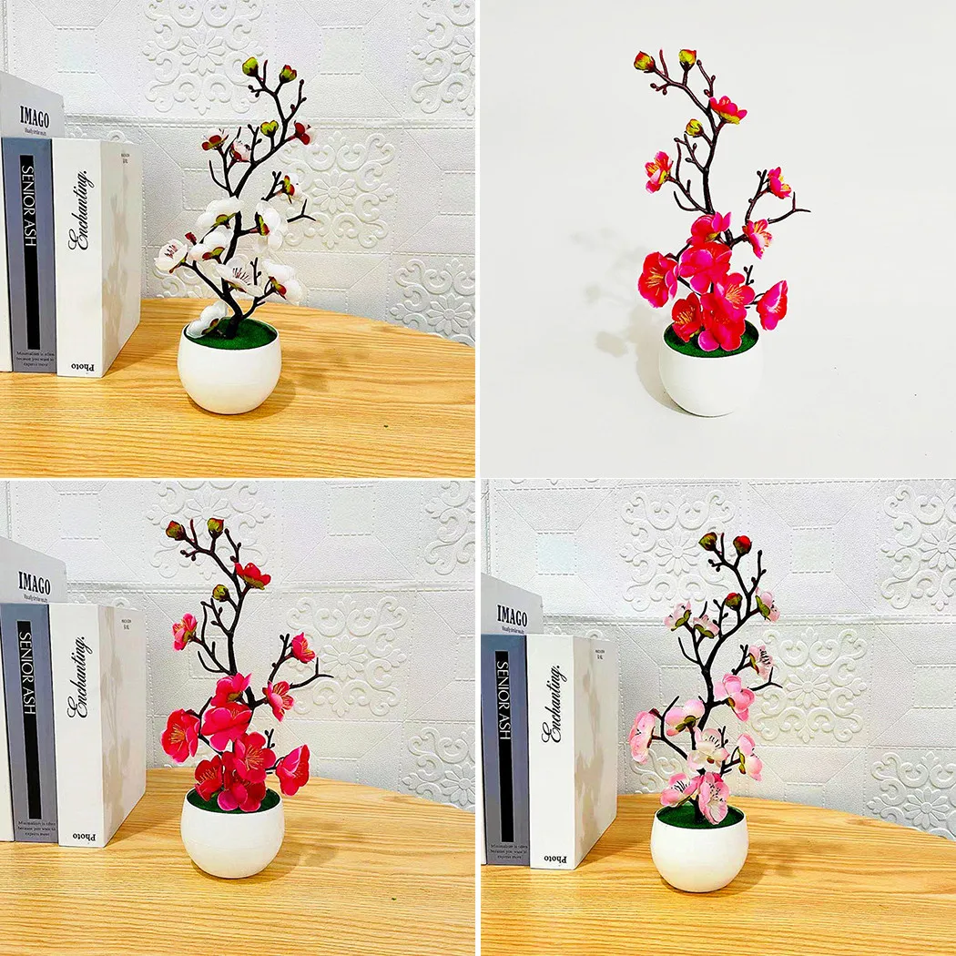 bonsaï fleurs de prunier en soie, plante artificielle, fausses fleurs, pot de fleurs, branches d'arbre sakura, décoration de salle de maison bonsaï fleurs de prunier en soie, plante artificielle, fausses fleurs, pot de fleurs, branches d'arbre sakura, décoration de salle de maison