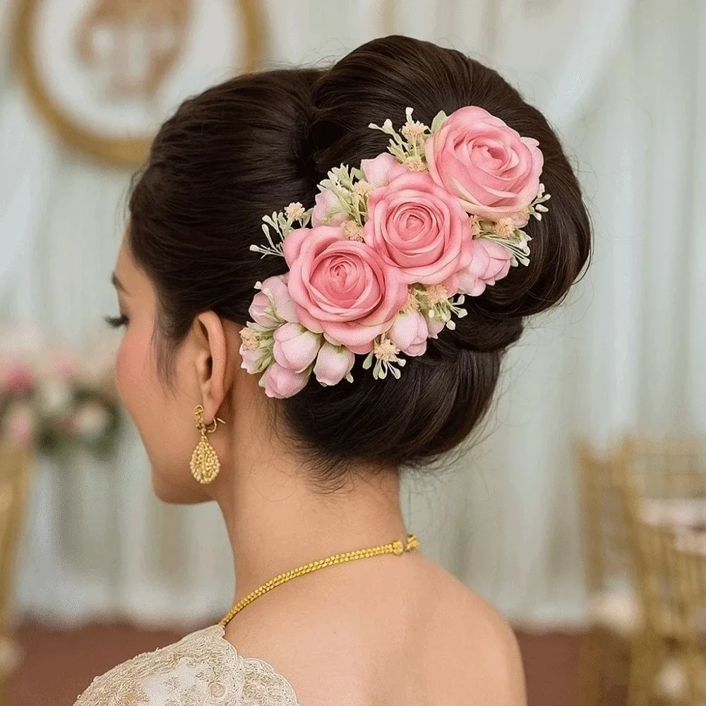 Épingle à cheveux élégante à fleurs douces, style thaïlandais, peigne en tissu, couvre chef floral, chignon, pinces à cheveux pour mariée Épingle à cheveux élégante à fleurs douces, style thaïlandais, peigne en tissu, couvre chef floral, chignon, pinces à cheveux pour mariée