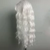 perruque lace front wig synthétique ondulée blanche, 13x4, longue, sans colle, usage quotidien, perruques de cosplay résistantes à la chaleur pour femmes