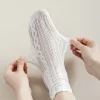 3 paires kawaii filles chaussettes mignonnes printemps été maille évider femmes chaussettes couleur unie femme harajuku rétro vintage longues chaussettes