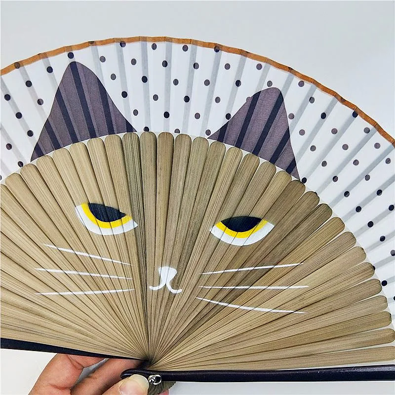 Éventail pliant en bambou motif chat pour femme, joli dessin animé, main de chaton, peignoir gérkimono, déterminer, décor artisanal, style japonais, 1 pièce Éventail pliant en bambou motif chat pour femme, joli dessin animé, main de chaton, peignoir gérkimono, déterminer, décor artisanal, style japonais, 1 pièce