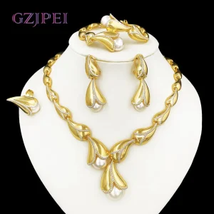 GZJPEI 4 pièces ensemble de bijoux en perles d’eau douce Unique italie 18K plaqué or goutte d’eau bijoux pour les femmes cadeau de mariage 2025 nouveau GZJPEI 4 pièces ensemble de bijoux en perles d’eau douce Unique italie 18K plaqué or goutte d’eau bijoux pour les femmes cadeau de mariage 2025 nouveau