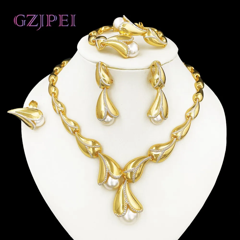 GZJPEI 4 pièces ensemble de bijoux en perles d’eau douce Unique italie 18K plaqué or goutte d’eau bijoux pour les femmes cadeau de mariage 2025 nouveau GZJPEI 4 pièces ensemble de bijoux en perles d’eau douce Unique italie 18K plaqué or goutte d’eau bijoux pour les femmes cadeau de mariage 2025 nouveau