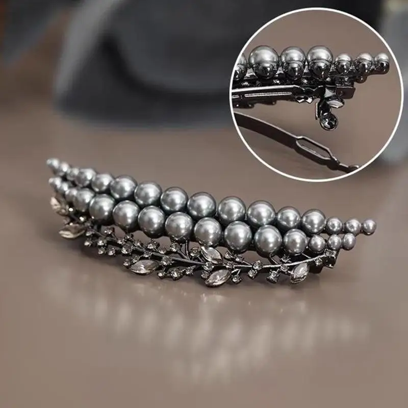 pince à cheveux coréenne élégante en imitation de perles, épingle à cheveux simple à moitié nouée, croissant de printemps, accessoires pour cheveux à la mode pince à cheveux coréenne élégante en imitation de perles, épingle à cheveux simple à moitié nouée, croissant de printemps, accessoires pour cheveux à la mode