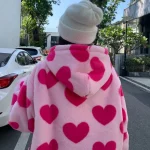 Harajuku – veste en peluche imprimée en forme de cœur pour femme, manteau coréen à capuche à manches longues, épais et chaud, Streetwear pour Couple, vêtements d&rsquo;extérieur, hiver 2025