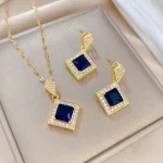 Ensemble de bijoux carrés géométriques exquis |   Ensemble collier et boucles d&rsquo;oreilles |   Accessoire de mariée de mode |   Cadeau de charme romantique pour dames