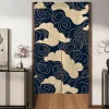 rideau de porte nordique japonais occultant en lin, motif ondulé bleu blanc, pour entrée, cuisine, salle de bains, chambre à coucher, couloir, décoration de maison