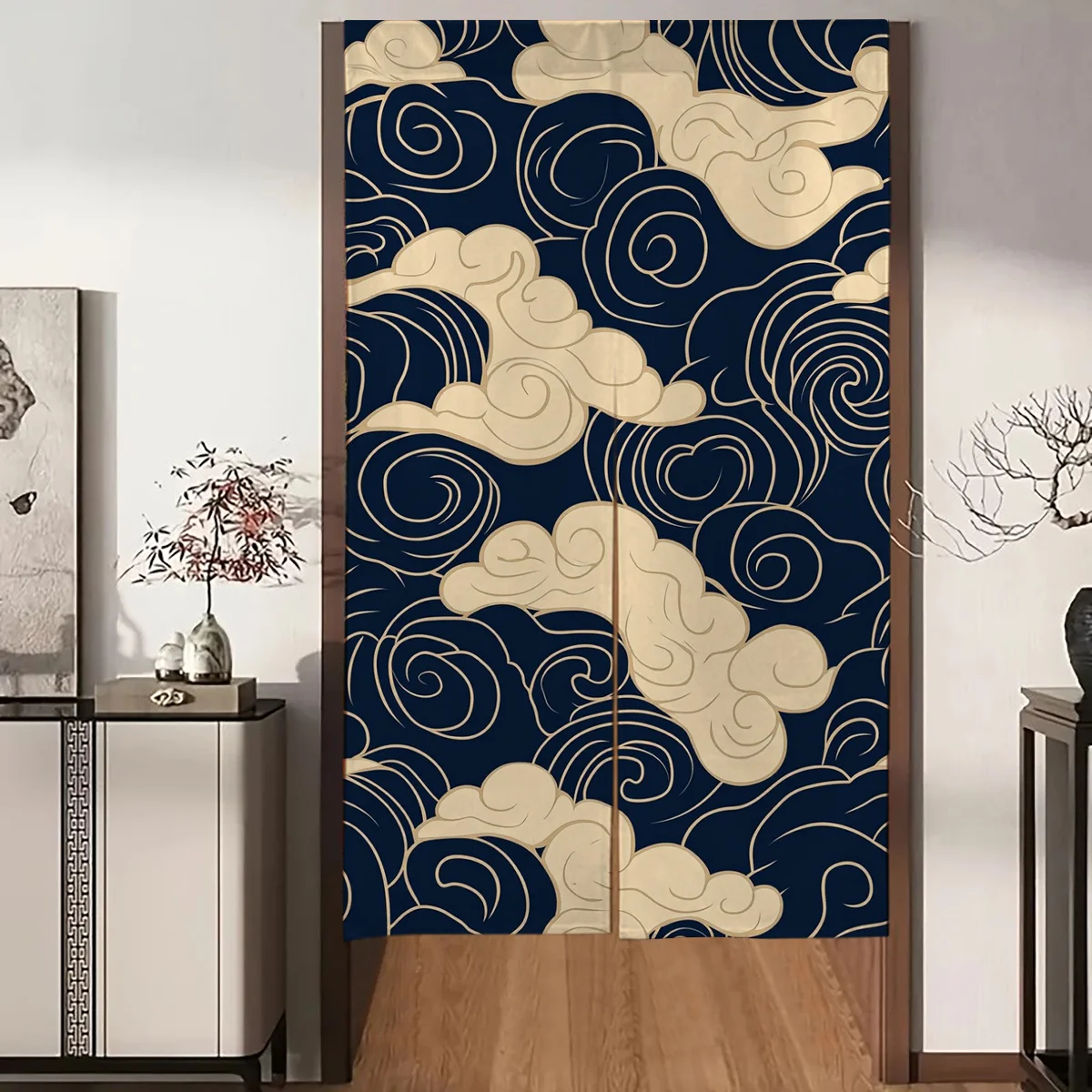 rideau de porte nordique japonais occultant en lin, motif ondulé bleu blanc, pour entrée, cuisine, salle de bains, chambre à coucher, couloir, décoration de maison rideau de porte nordique japonais occultant en lin, motif ondulé bleu blanc, pour entrée, cuisine, salle de bains, chambre à coucher, couloir, décoration de maison