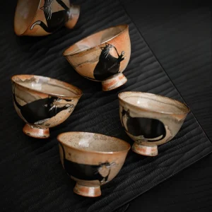 Tasse à thé japonaise rétro Vintage en céramique, tasse à thé chinoise Kung Fu hôte, tasse unique faite à la main, tasses de dessin animé de chat mignon, verres à thé