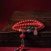 bracelet multi boucles vintage en cinabre porte bonheur avec perles de lotus malachite, style ethnique, cadeau de bijoux pour femmes