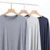 peignoir mi long à manches longues et col rond pour hommes, robe décontractée, vêtements de nuit en modal doux, monochromatique, mince, vêtements de nuit d'été, nouveau, 2025