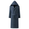 Robe à capuche à manches longues pour hommes – Tissu tissé gaufré 100 % coton, peignoir absorbant et respirant de qualité supérieure (L-3XL, coupe décontractée)