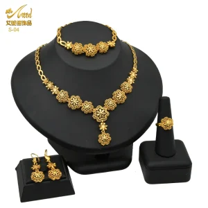 ANIID – ensemble de bijoux de mariée indiens, collier et boucles d&rsquo;oreilles de dubaï pour femmes, couleur or 24 carats, bijoux africains, cadeau de fête de demoiselle d&rsquo;honneur