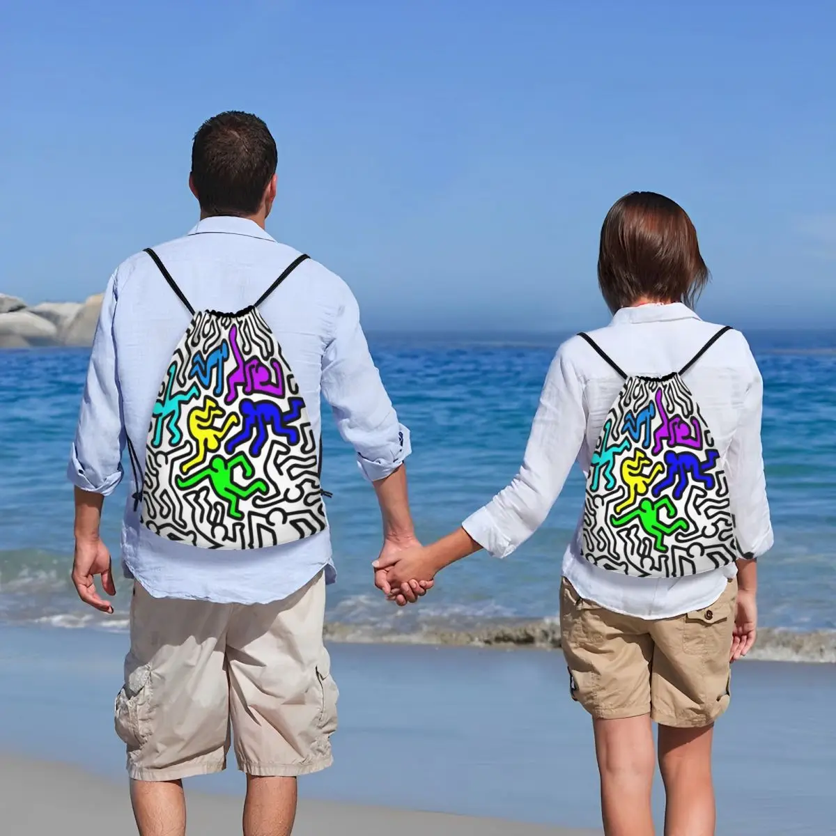 haring figures dancers proximity wstring sac à dos pour femme, sac de sport pliable, sac à provisions abstrait géométrique, rap et graffiti haring figures dancers proximity wstring sac à dos pour femme, sac de sport pliable, sac à provisions abstrait géométrique, rap et graffiti