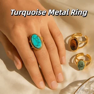 Bague Vintage en métal opale Turquoise, accessoires de bijoux géométriques, anneau ouvert géométrique en alliage de Style coréen, boucle à doigt large pour hommes