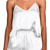 ensemble pyjama sexy en satin de soie pour femme – haut caraco à col en v et short à volants, lingerie de mariée, parfait pour les vêtements de nuit