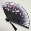 1 éventail de fleurs de cerisier florales vintage avec œuvres d'art roses et violettes, éventail à main portable léger pour la danse hanfu