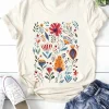 t shirt manches courtes femme, harajuku, loisir, mode des années 90, motif de fleurs, vêtements college, interconnexion